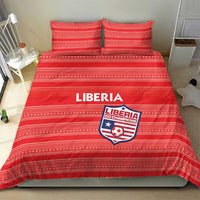 Red Liberia football bedding set featuring striped fabric; duvet with two logo pillowcases