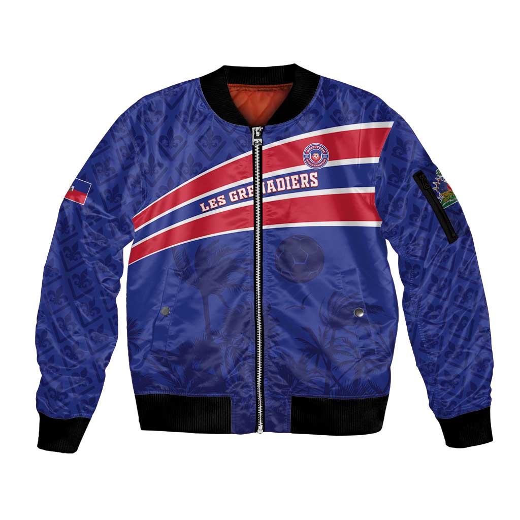 Custom Haiti Football Sleeve Zip Bomber Jacket Les Grenadiers - Royal Palm - Wonder Print Shop