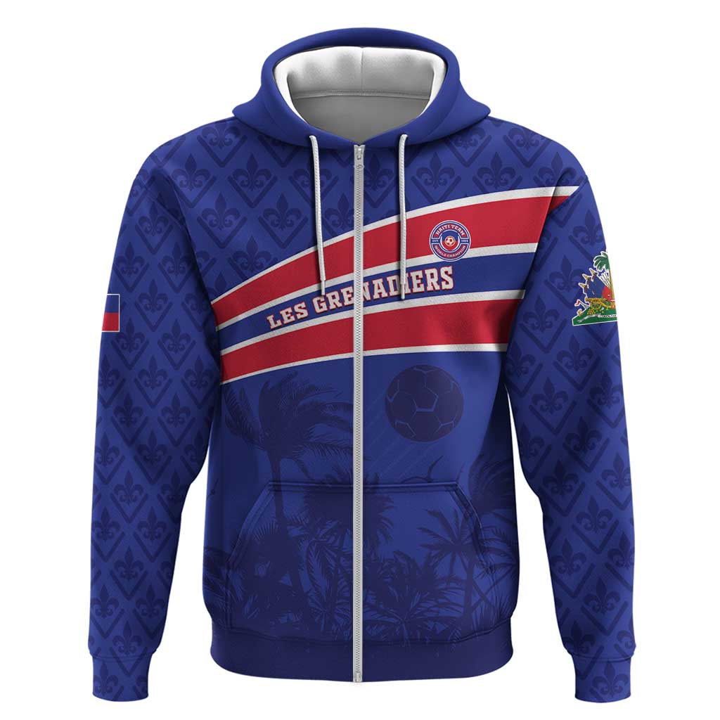 Custom Haiti Football Zip Hoodie Les Grenadiers - Royal Palm - Wonder Print Shop