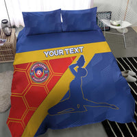 Blue football bedding set with Haiti logo and soccer player silhouette; 'YOUR TEXT' center