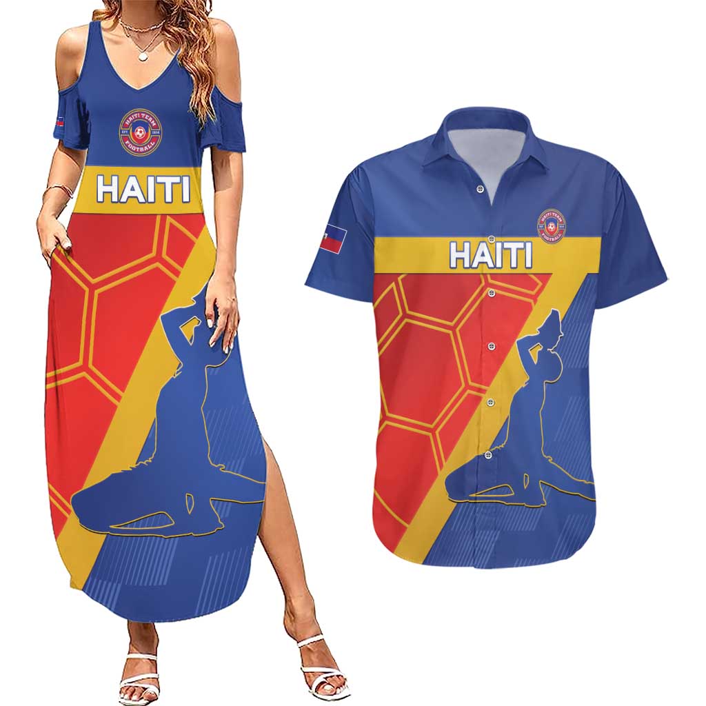 Custom Haiti Football Couples Matching Summer Maxi Dress and Hawaiian Shirt Neg Marron Go Ayiti - Wonder Print Shop