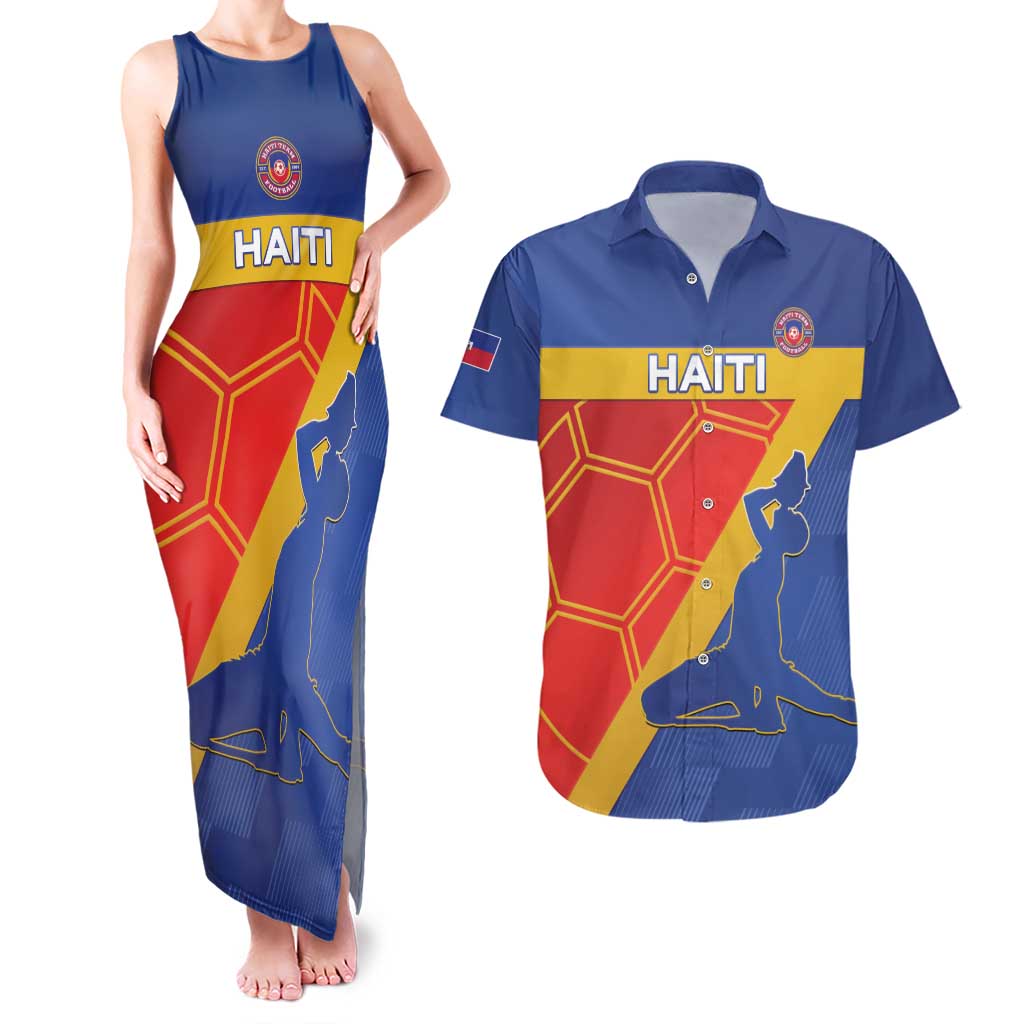 Custom Haiti Football Couples Matching Tank Maxi Dress and Hawaiian Shirt Neg Marron Go Ayiti - Wonder Print Shop