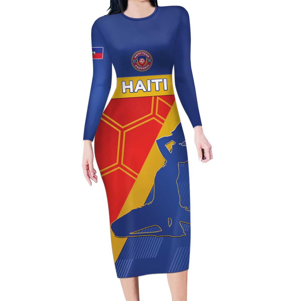 Custom Haiti Football Long Sleeve Bodycon Dress Neg Marron Go Ayiti - Wonder Print Shop