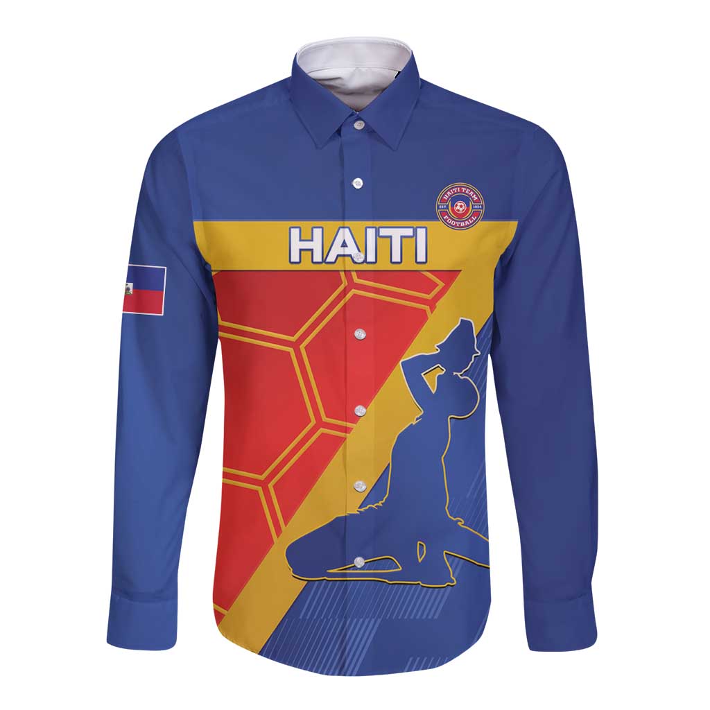 Blue Haiti long-sleeve button football shirt with crest and large front graphic