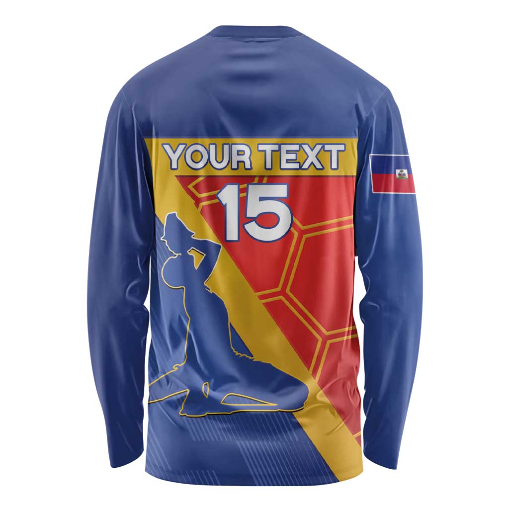 Blue unisex long-sleeve football jersey with large red-yellow back graphic and number 15