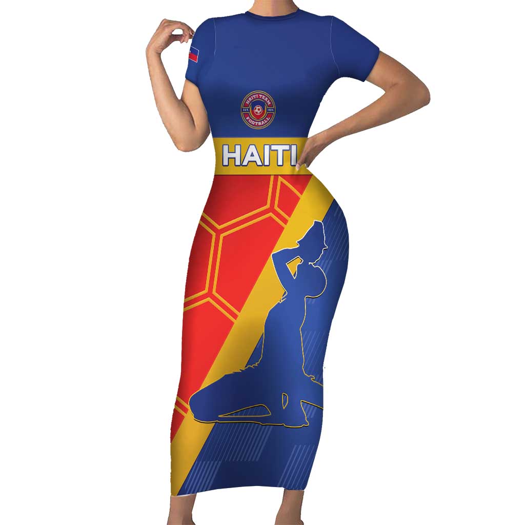 Custom Haiti Football Short Sleeve Bodycon Dress Neg Marron Go Ayiti - Wonder Print Shop