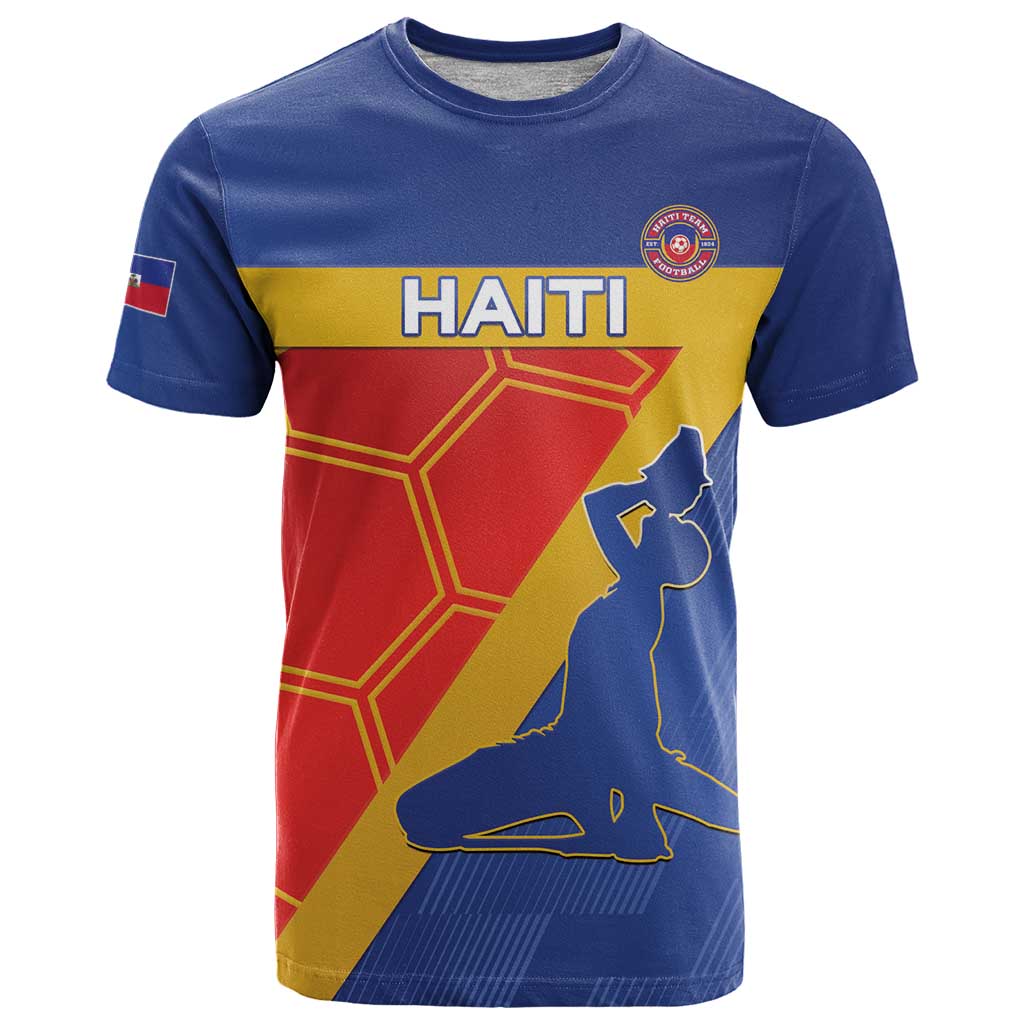 Haiti football T-shirt, blue with Haiti logo and flag graphic across chest