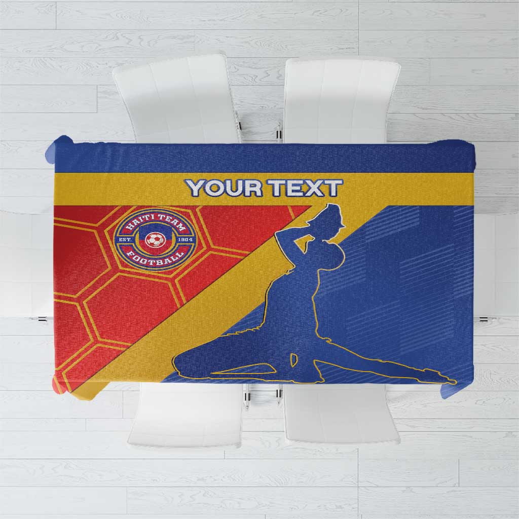 Blue Haiti football tablecloth with yellow border and red corner panel