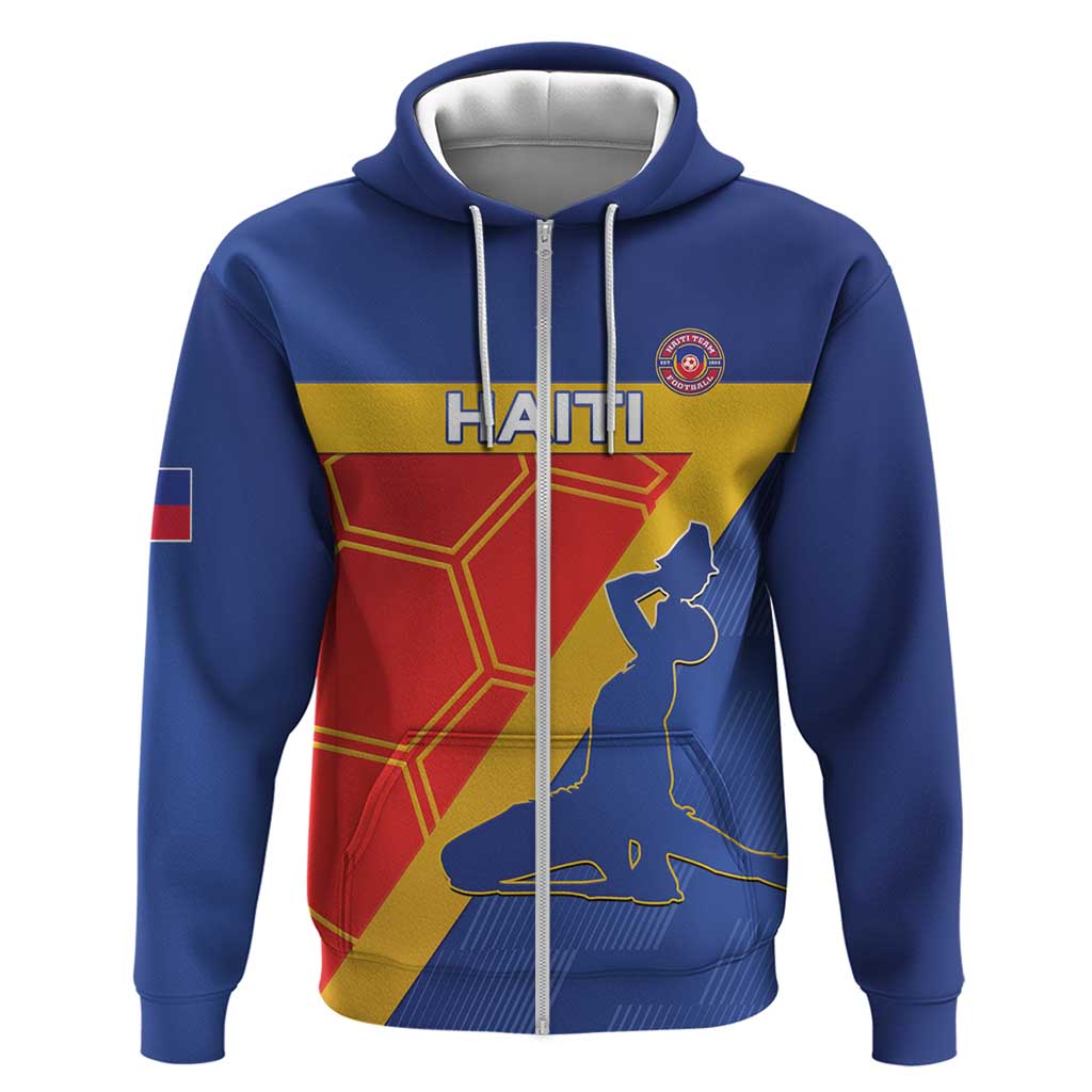 Custom Haiti Football Zip Hoodie Neg Marron Go Ayiti - Wonder Print Shop