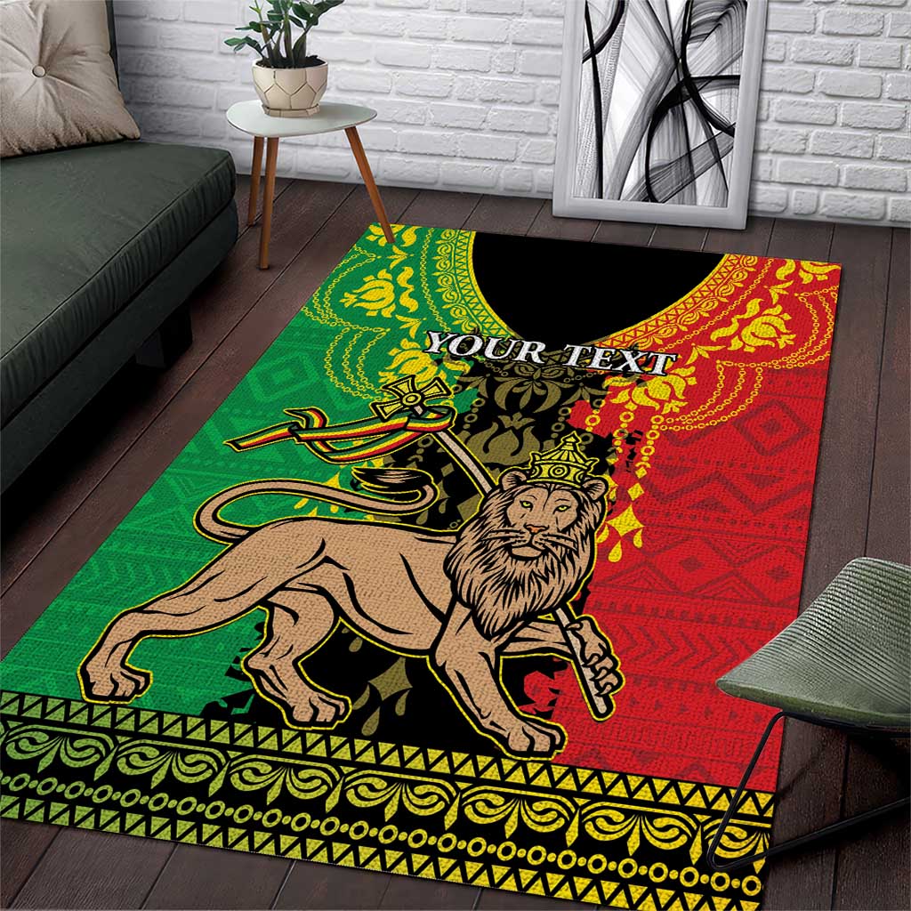 Personalised Ethiopia Area Rug Lion Of Judah Mix African Pattern - Wonder Print Shop