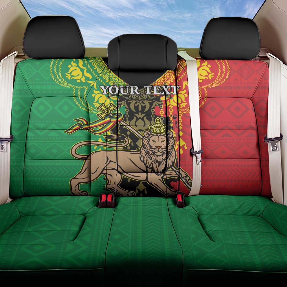 Personalised Ethiopia Back Car Seat Cover Lion Of Judah Mix African Pattern