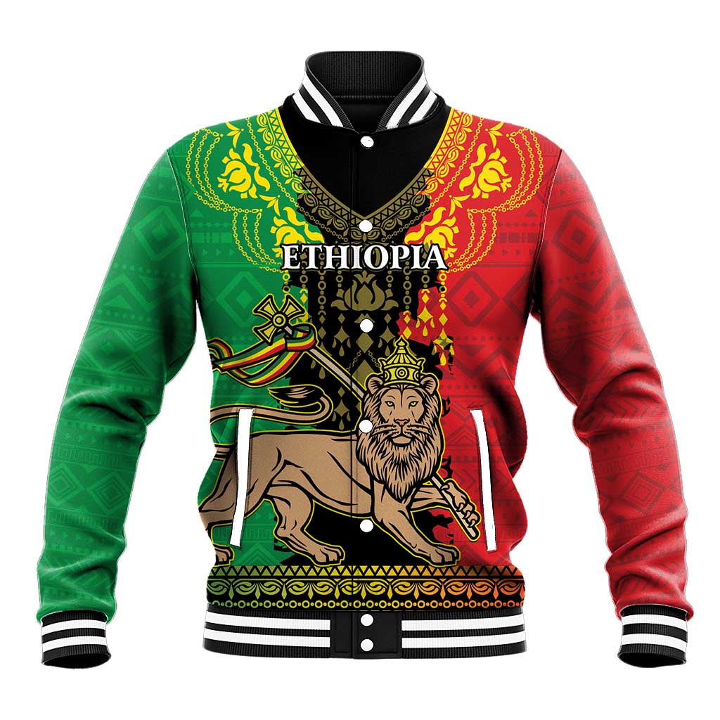 Personalised Ethiopia Baseball Jacket Lion Of Judah Mix African Pattern