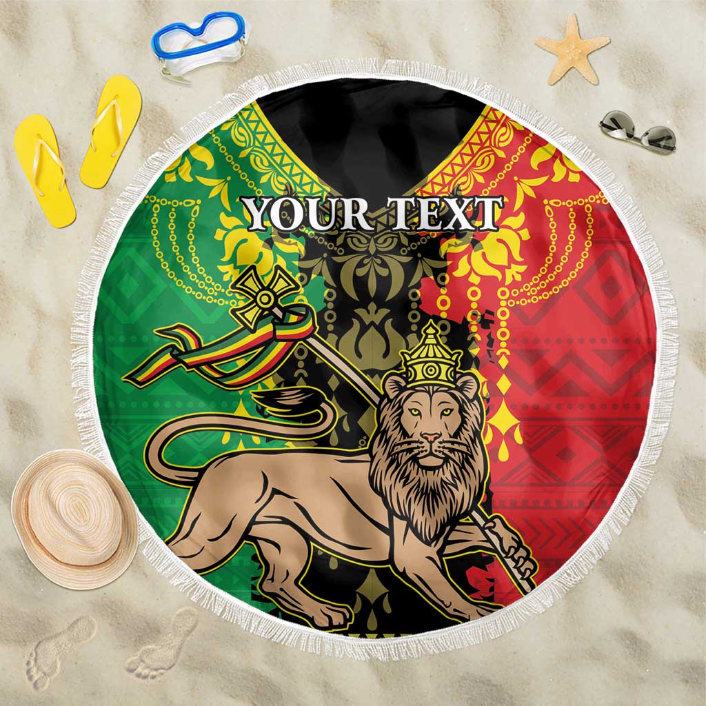 Personalised Ethiopia Beach Blanket Lion Of Judah Mix African Pattern