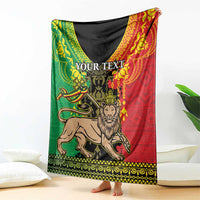 Personalized Ethiopia lion blanket draped, green red and black with “YOUR TEXT”