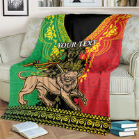 Personalized Ethiopia lion blanket spread over couch, green red black with lion crown