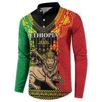 Ethiopia button sweatshirt with lion and ETHIOPIA print, red and green tribal pattern