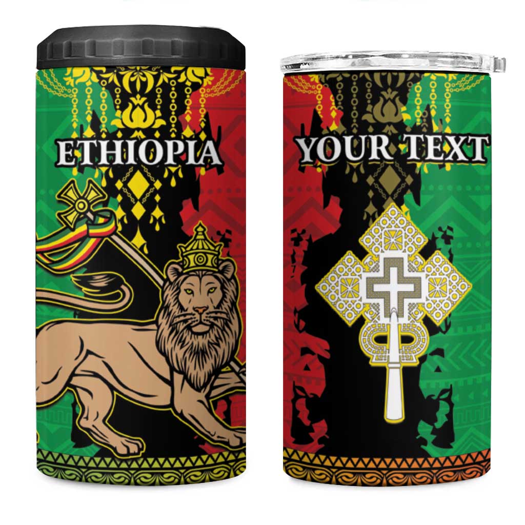 Personalised Ethiopia 4 in 1 Can Cooler Tumbler Lion Of Judah Mix African Pattern