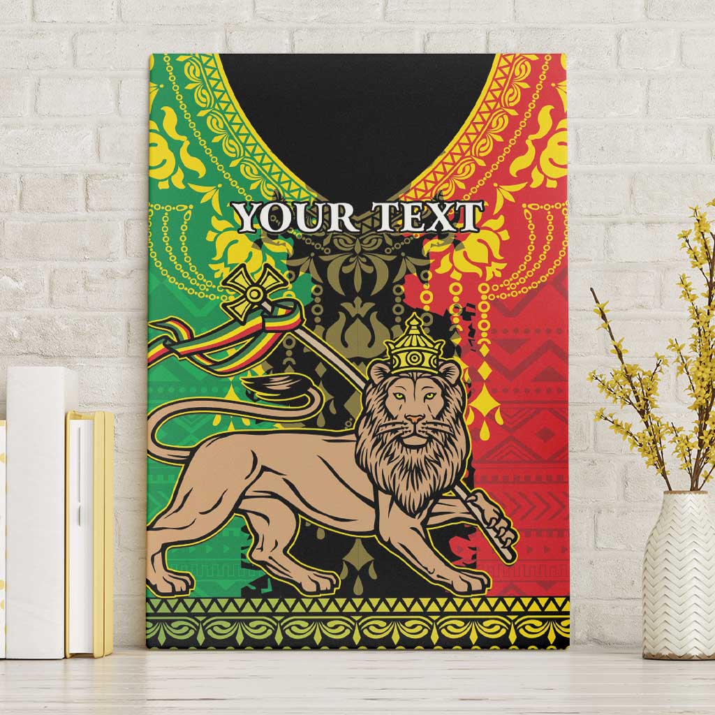 Personalised Ethiopia Canvas Wall Art Lion Of Judah Mix African Pattern