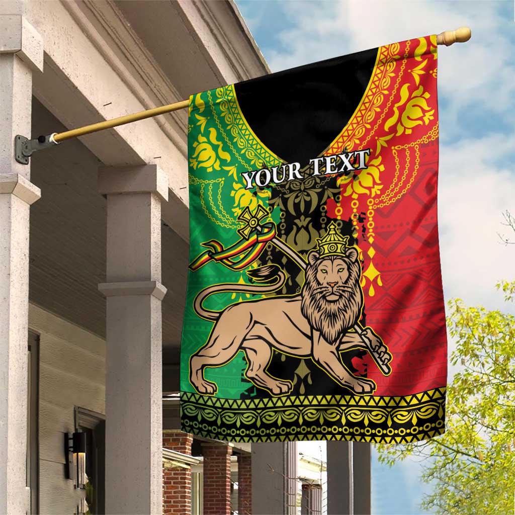 Personalised Ethiopia Garden Flag Lion Of Judah Mix African Pattern