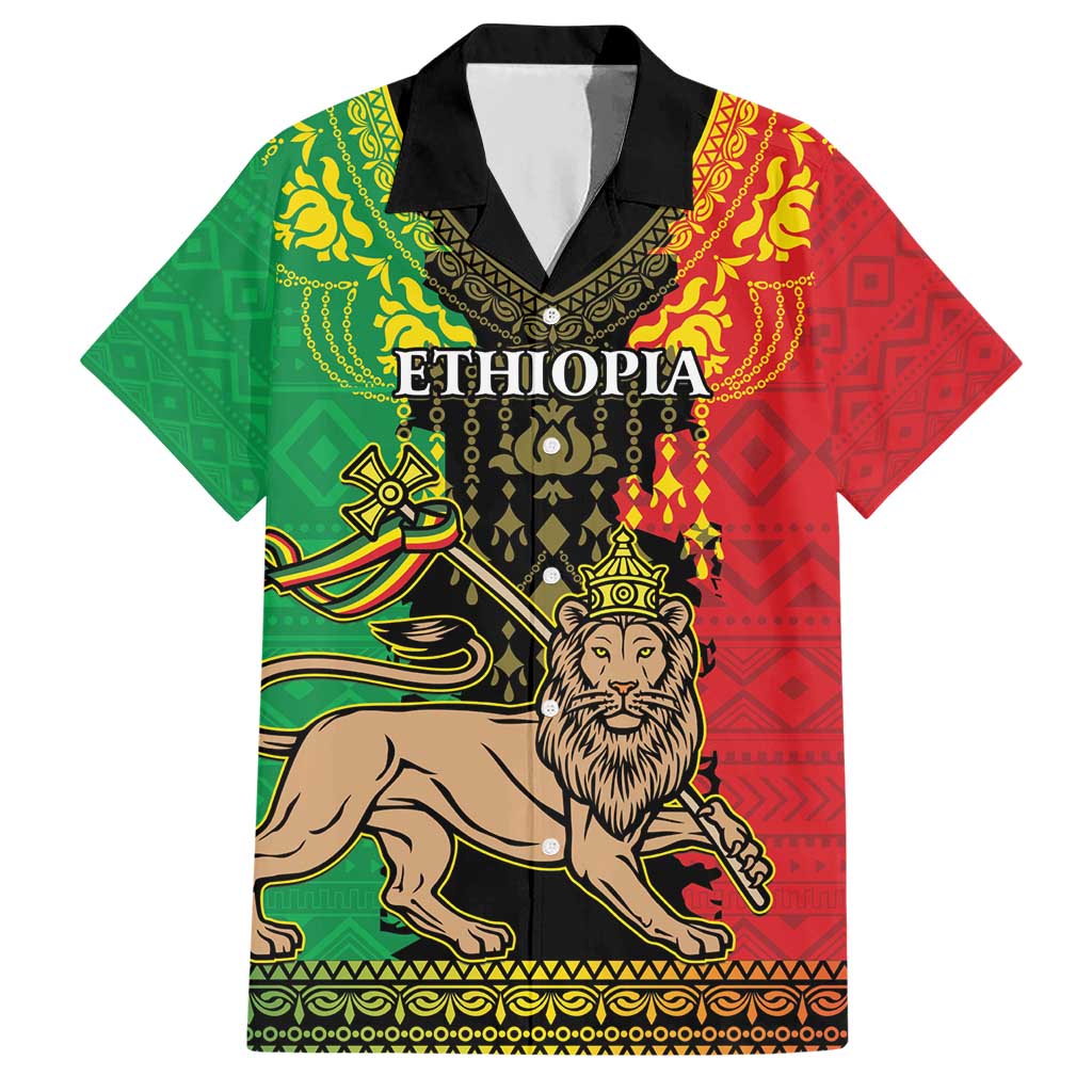 Personalised Ethiopia Hawaiian Shirt Lion Of Judah Mix African Pattern