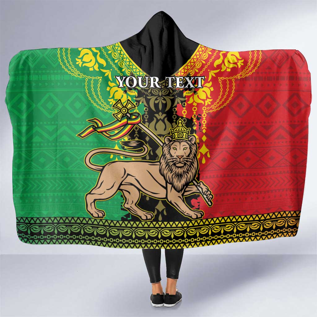 Personalised Ethiopia Hooded Blanket Lion Of Judah Mix African Pattern