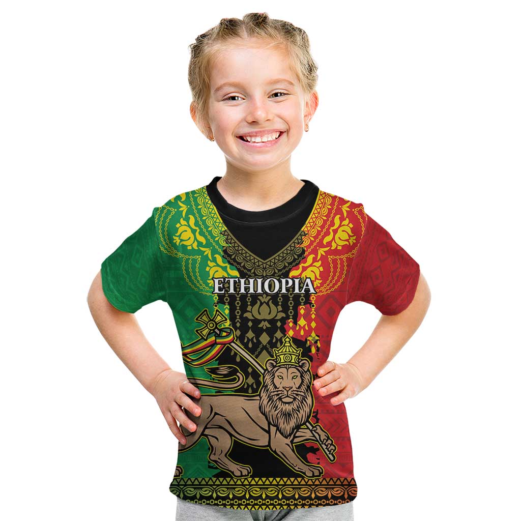 Personalised Ethiopia Kid T Shirt Lion Of Judah Mix African Pattern