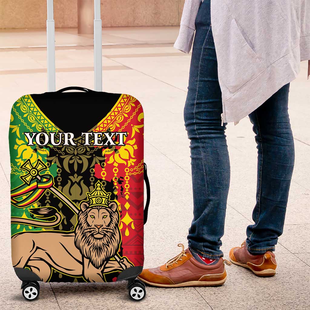 Personalised Ethiopia Luggage Cover Lion Of Judah Mix African Pattern