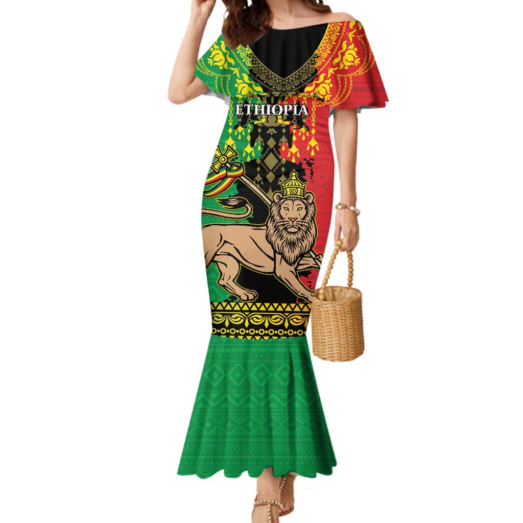 Personalised Ethiopia Mermaid Dress Lion Of Judah Mix African Pattern