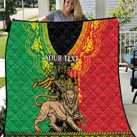 Personalized Ethiopia quilt blanket with green, black, and red lion design and quilted texture