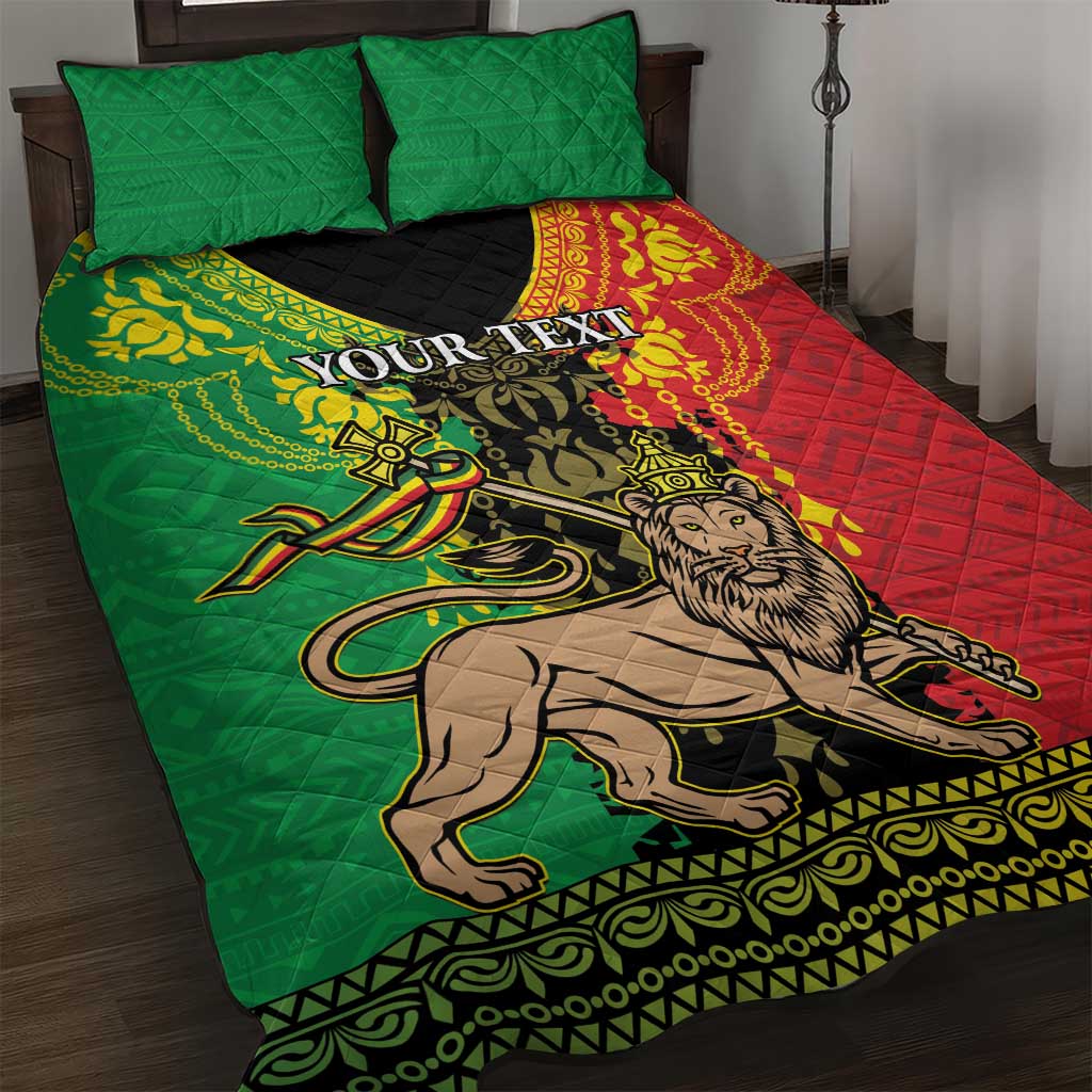 Personalised Ethiopia Quilt Bed Set Lion Of Judah Mix African Pattern