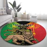 Round lion of Judah carpet with custom text, red green black tribal graphics