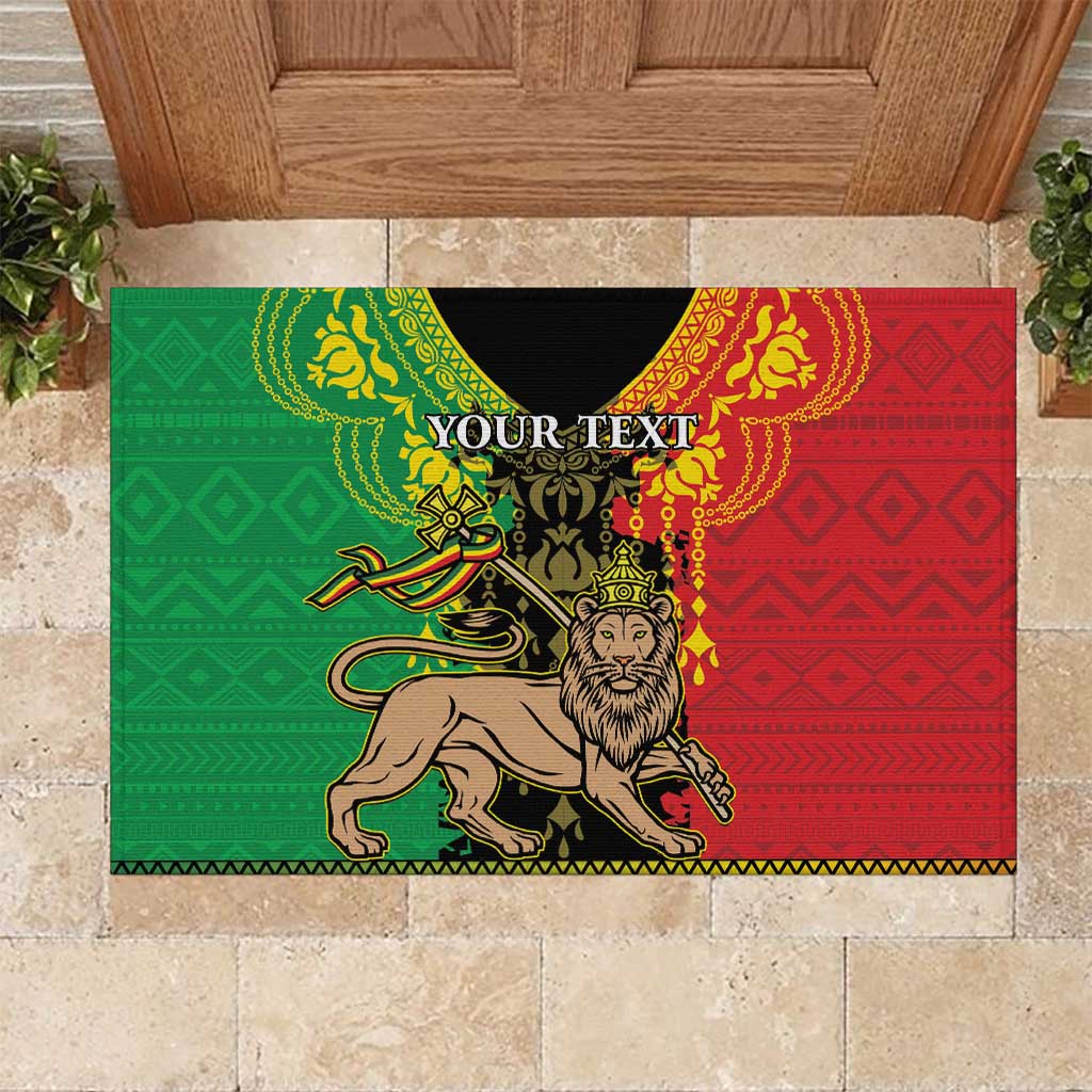 Personalised Ethiopia Rubber Doormat Lion Of Judah Mix African Pattern