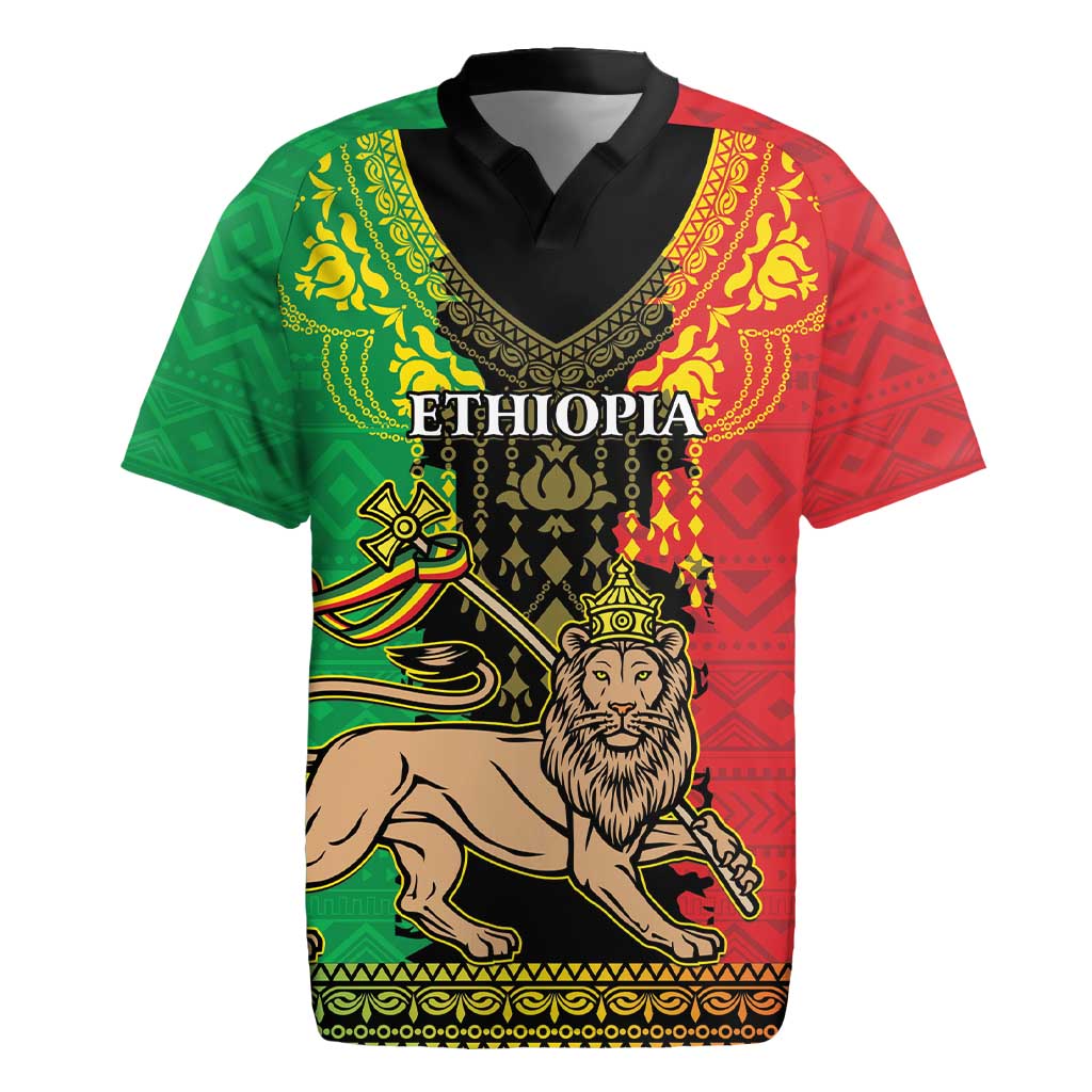 Personalised Ethiopia Rugby Jersey Lion Of Judah Mix African Pattern