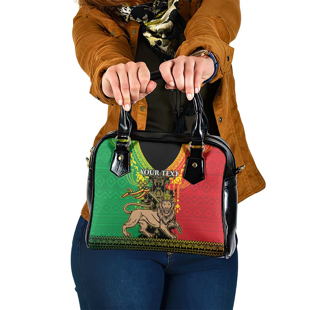 Personalised Ethiopia Shoulder Handbag Lion Of Judah Mix African Pattern