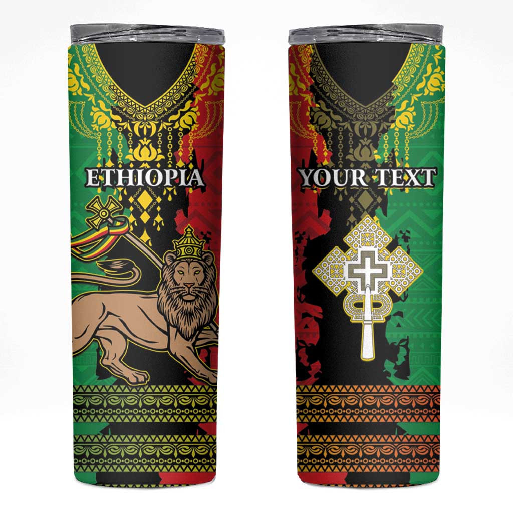 Personalised Ethiopia Skinny Tumbler Lion Of Judah Mix African Pattern