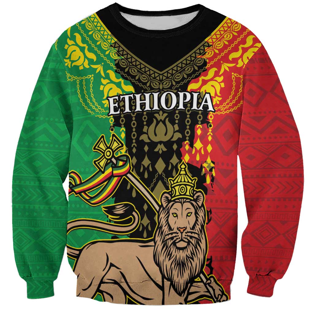 Personalised Ethiopia Sweatshirt Lion Of Judah Mix African Pattern