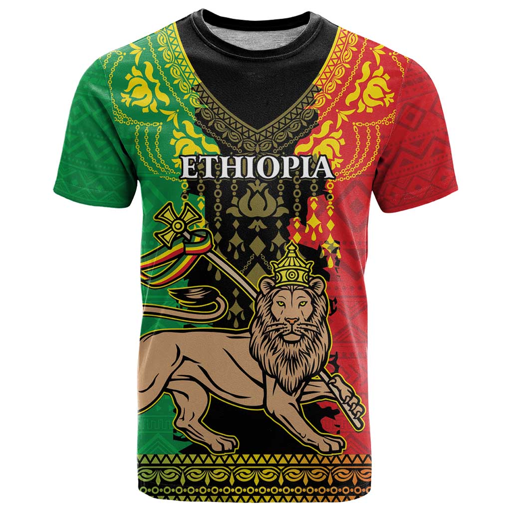 Personalised Ethiopia T Shirt Lion Of Judah Mix African Pattern