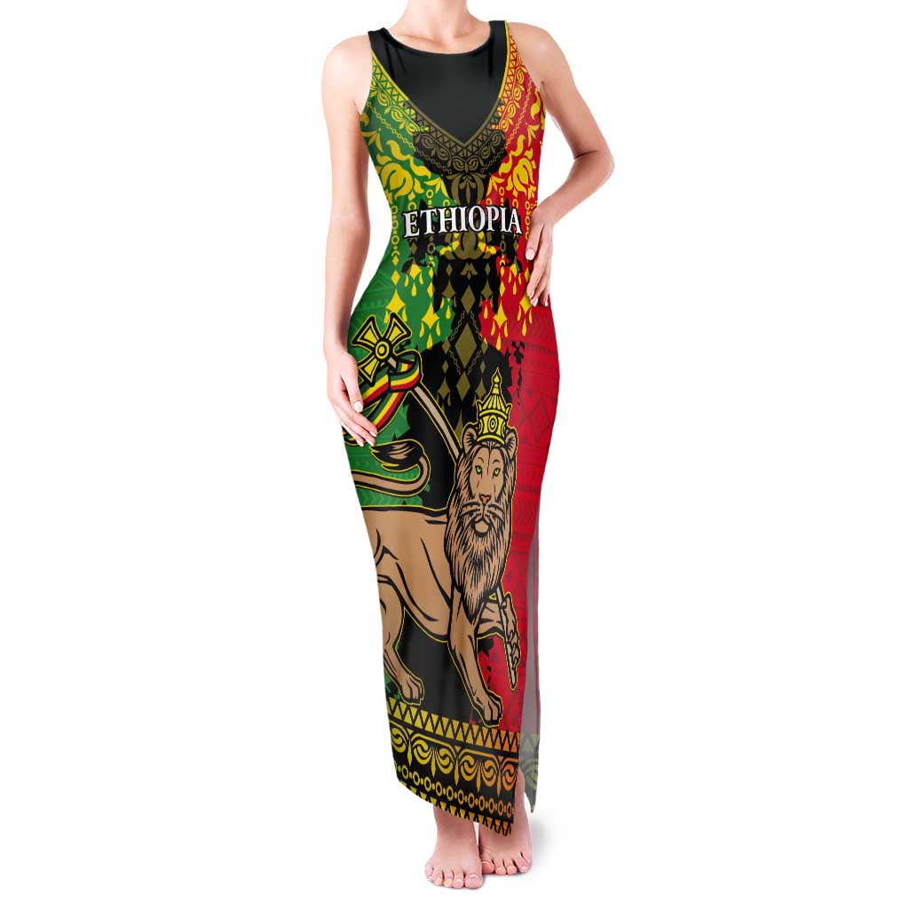 Personalised Ethiopia Tank Maxi Dress Lion Of Judah Mix African Pattern