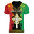 Personalised Ethiopia Women V-Neck T-Shirt Lion Of Judah Mix African Pattern