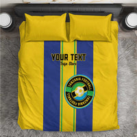 Yellow and blue Tanzania football bedding set with custom text and football crest, 2 pillows