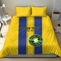 Yellow and blue Tanzania football bedding set with custom text and crest on duvet, 2 pillows