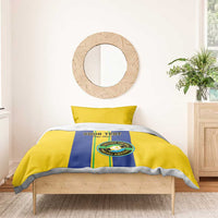 Yellow and blue bedding set with custom text and Tanzania football crest, 2 pillowcases