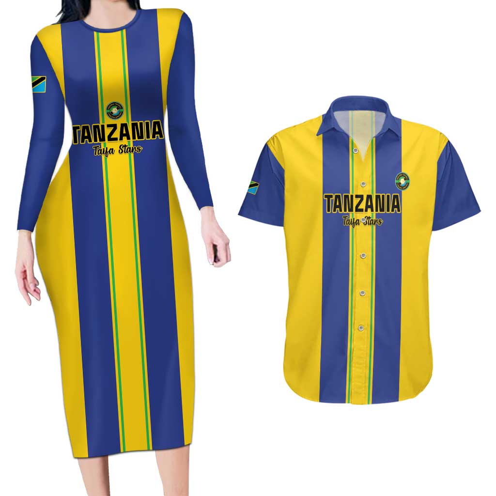 Custom Tanzania Football Couples Matching Long Sleeve Bodycon Dress and Hawaiian Shirt Sporty Style