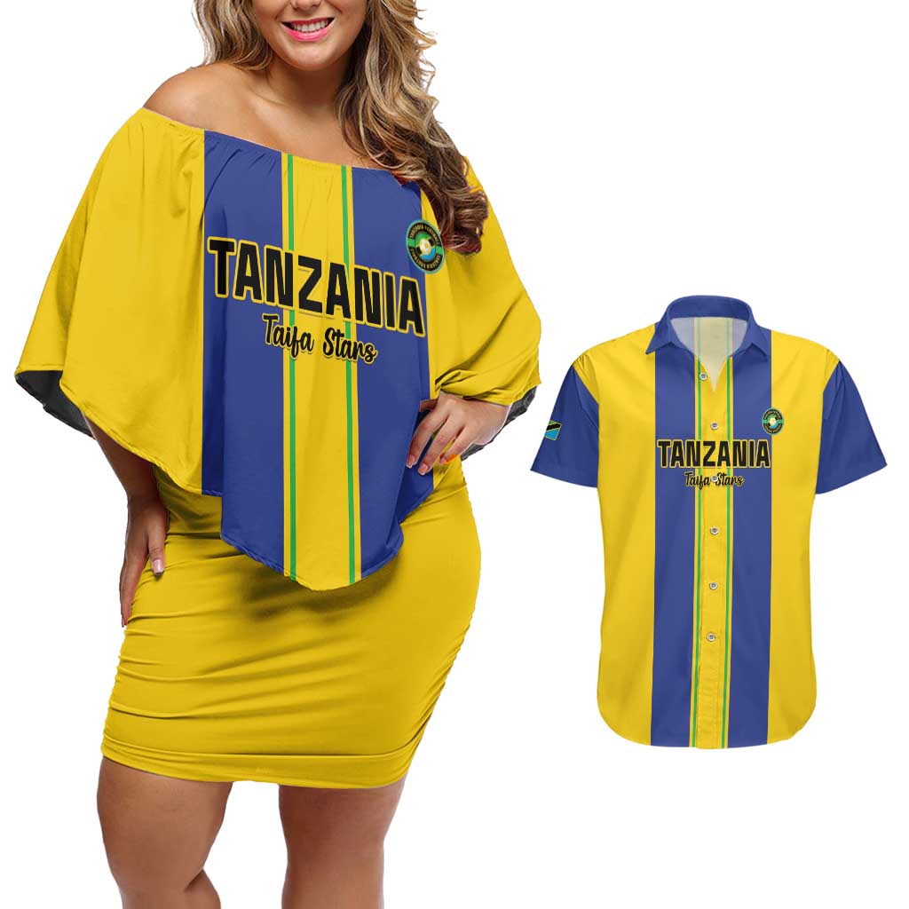 Custom Tanzania Football Couples Matching Off Shoulder Short Dress and Hawaiian Shirt Sporty Style