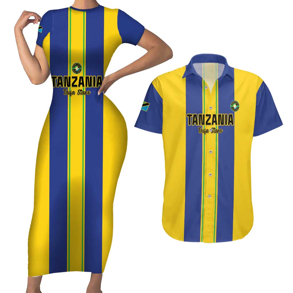 Custom Tanzania Football Couples Matching Short Sleeve Bodycon Dress and Hawaiian Shirt Sporty Style