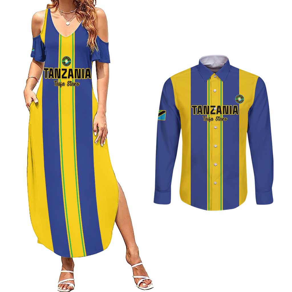 Custom Tanzania Football Couples Matching Summer Maxi Dress and Long Sleeve Button Shirt Sporty Style