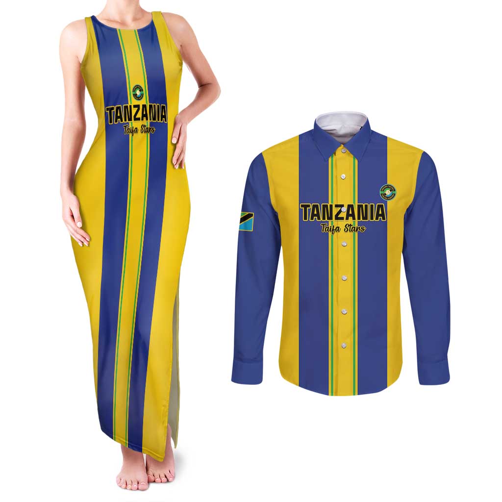 Custom Tanzania Football Couples Matching Tank Maxi Dress and Long Sleeve Button Shirt Sporty Style