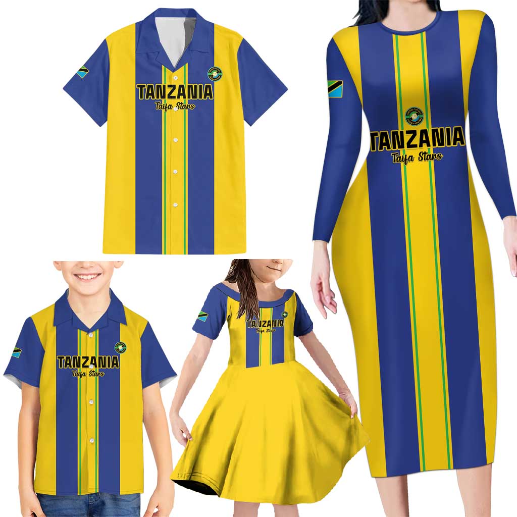 Custom Tanzania Football Family Matching Long Sleeve Bodycon Dress and Hawaiian Shirt Sporty Style