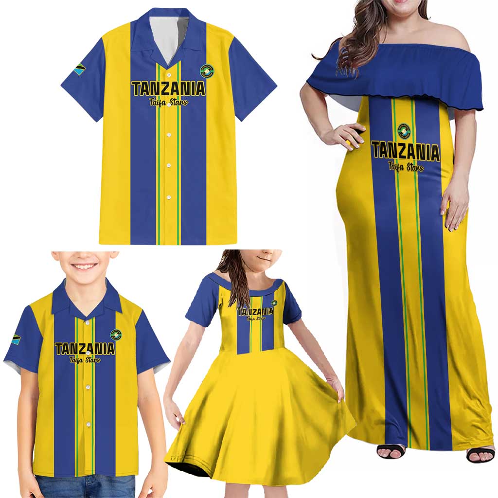 Custom Tanzania Football Family Matching Off Shoulder Maxi Dress and Hawaiian Shirt Sporty Style