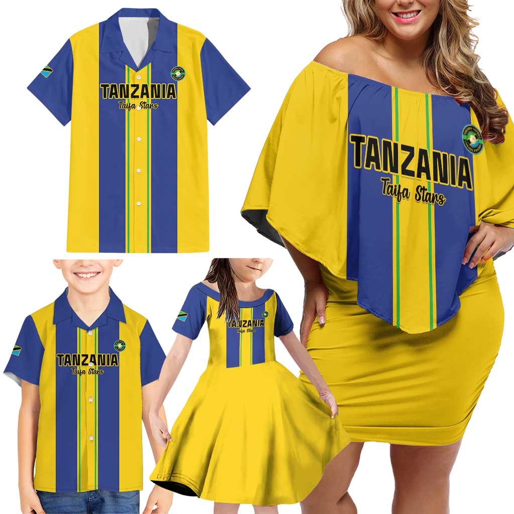 Custom Tanzania Football Family Matching Off Shoulder Short Dress and Hawaiian Shirt Sporty Style